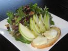 Warm Goat Cheese Salad with Crostini, Spring Mix, Apple, Walnut & Peppered Honey