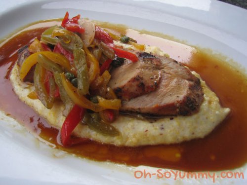 Atoll Restaurant Roast Pork Tenderloin Soft Polenta and Peperonata