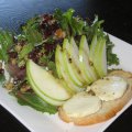 Warm Goat Cheese Salad with Crostini, Spring Mix, Apple, Walnut & Peppered Honey