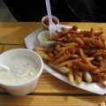 Clam Strip Basket with half a pint of New England Style Clam Chowder
