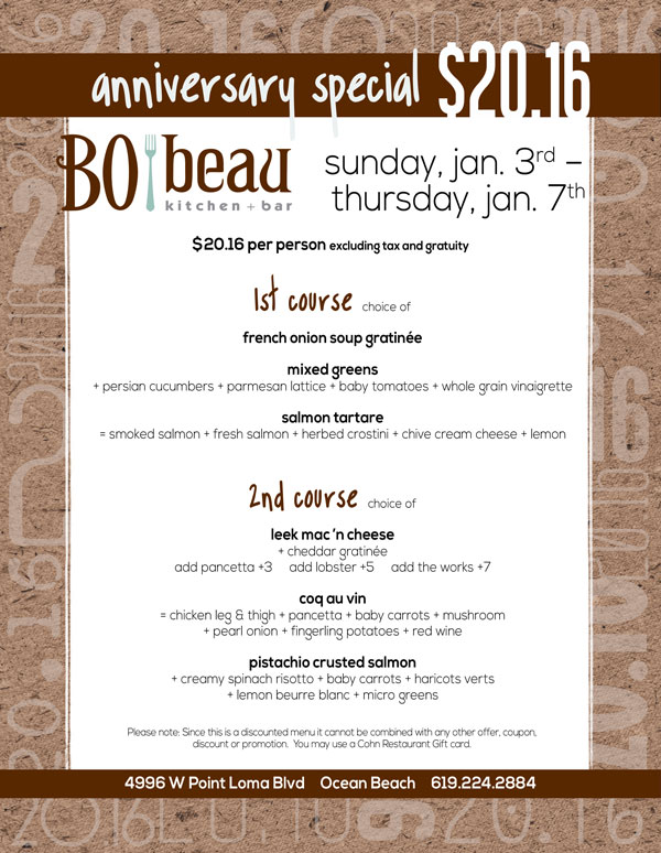 Bo Beau Ocean Beach Restaurant Week Menu Bo Beau Ocean Beach Restaurant Week Menu