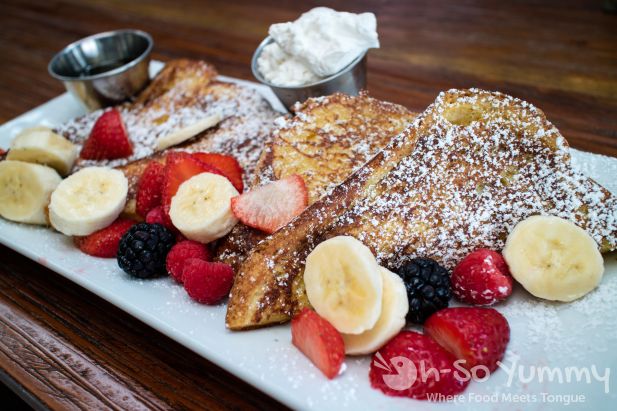 french toast with bananas mixed berries and cream at bushfire kitchen in del mar california - Bushfire Kitchen french toast with bananas mixed berries and cream at bushfire kitchen in del mar california - Bushfire Kitchen