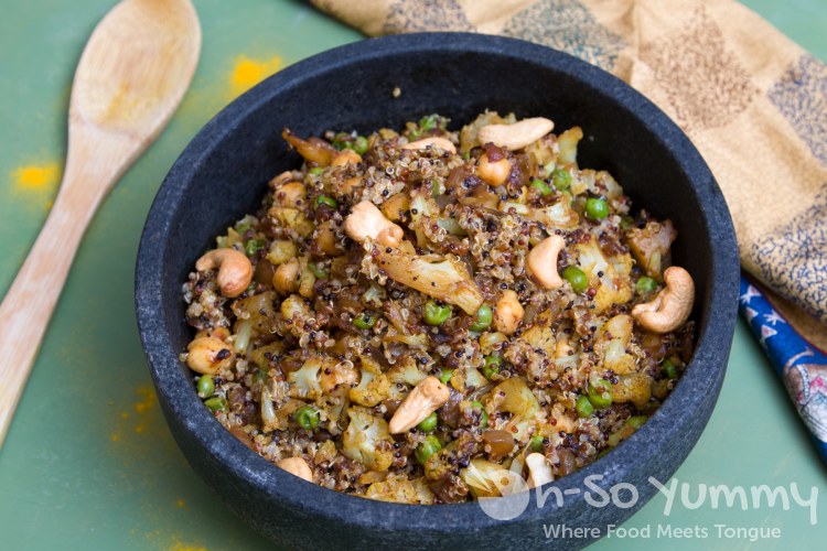 Indian Spiced Quinoa with peas and cashews