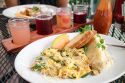 Tres Egg Scramble and mimosa flight at Parkhouse Eatery in San Diego