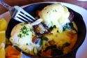 Niman Ranch Pork Belly cast iron skillet benedict at Sea and Smoke restaurant